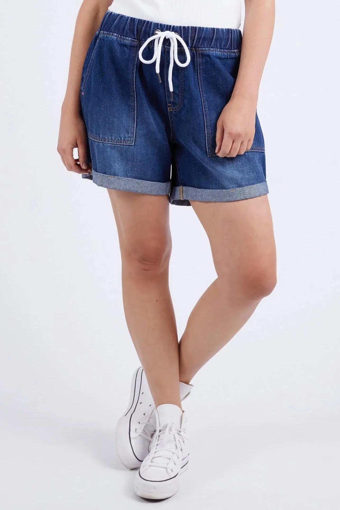 Emma Relaxed Denim Short in Dark Blue Wash