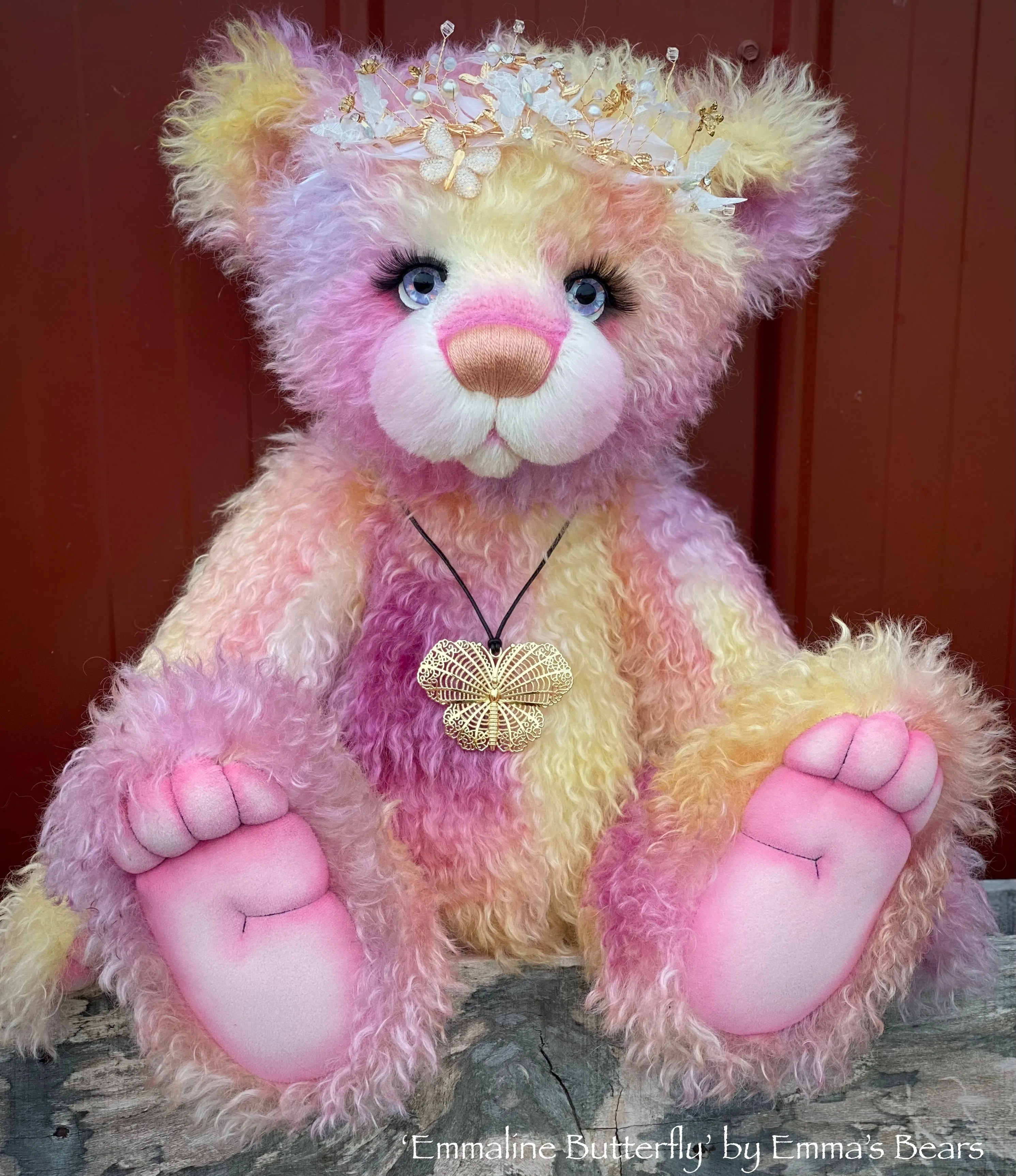 Emmaline Butterfly - 23" Hand Dyed Easter Curlylocks Mohair Artist Bear by Emma's Bears - OOAK