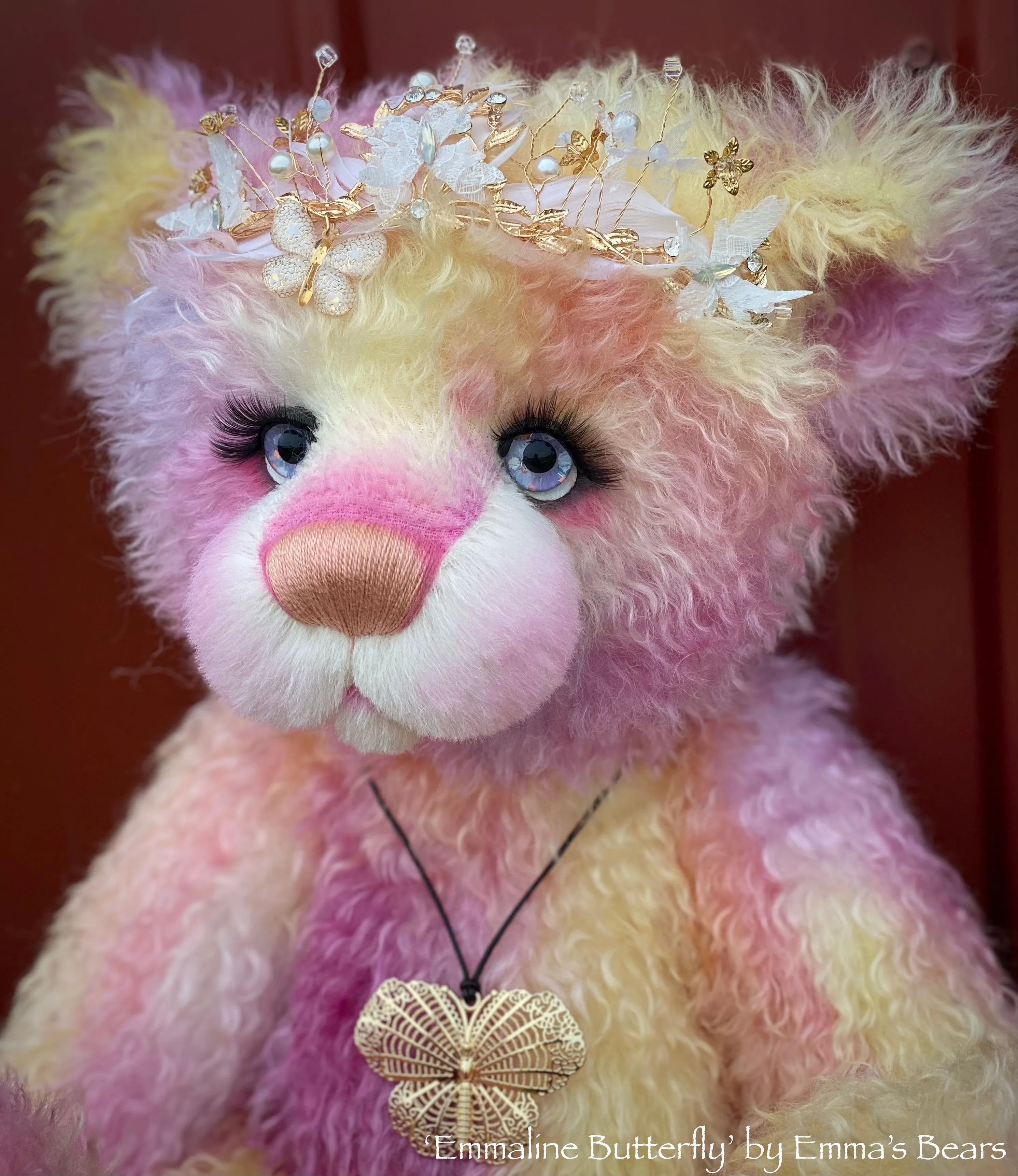 Emmaline Butterfly - 23" Hand Dyed Easter Curlylocks Mohair Artist Bear by Emma's Bears - OOAK