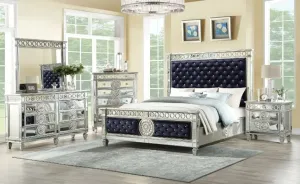 Emmitt California King Bed, Black Velvet & Mirrored