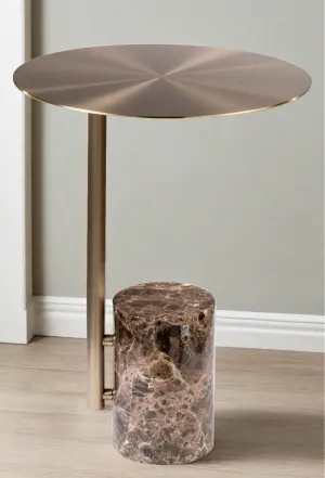 Emmy Marble Base Side Table-Brown and Gold