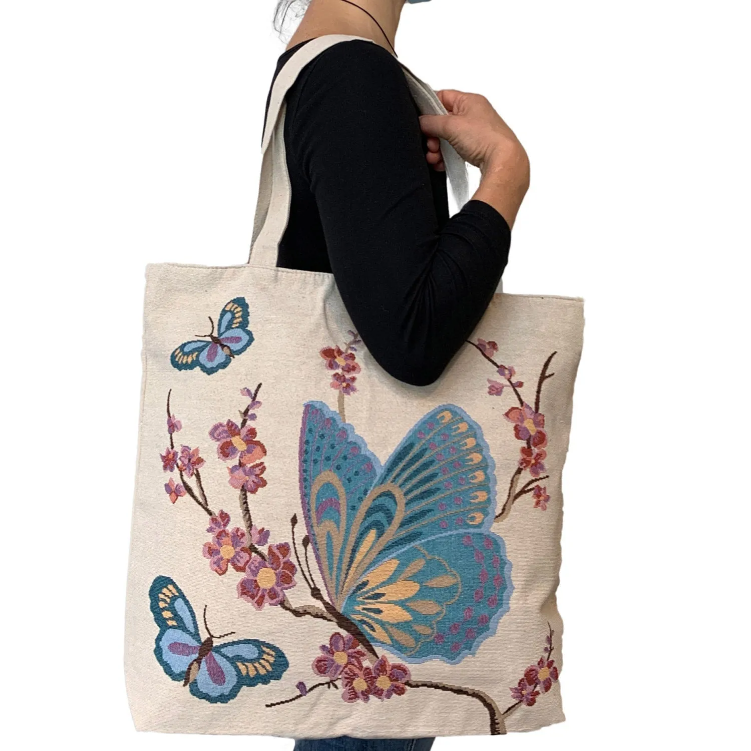 Empire Cove Butterfly Print Cotton Canvas Tote Bags Reusable Beach Shopping