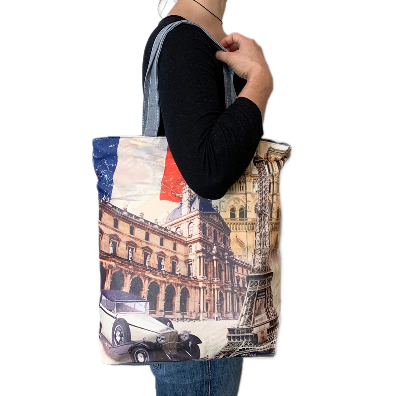 Empire Cove Eiffel Tower Print Cotton Tote Bags Reusable Beach Shopping