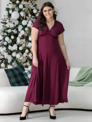 Empire Waist V Neck Plus Size Maxi Dress