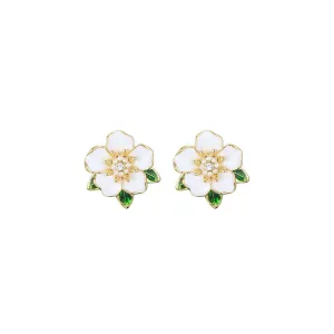 Enamel Camellia White Earrings