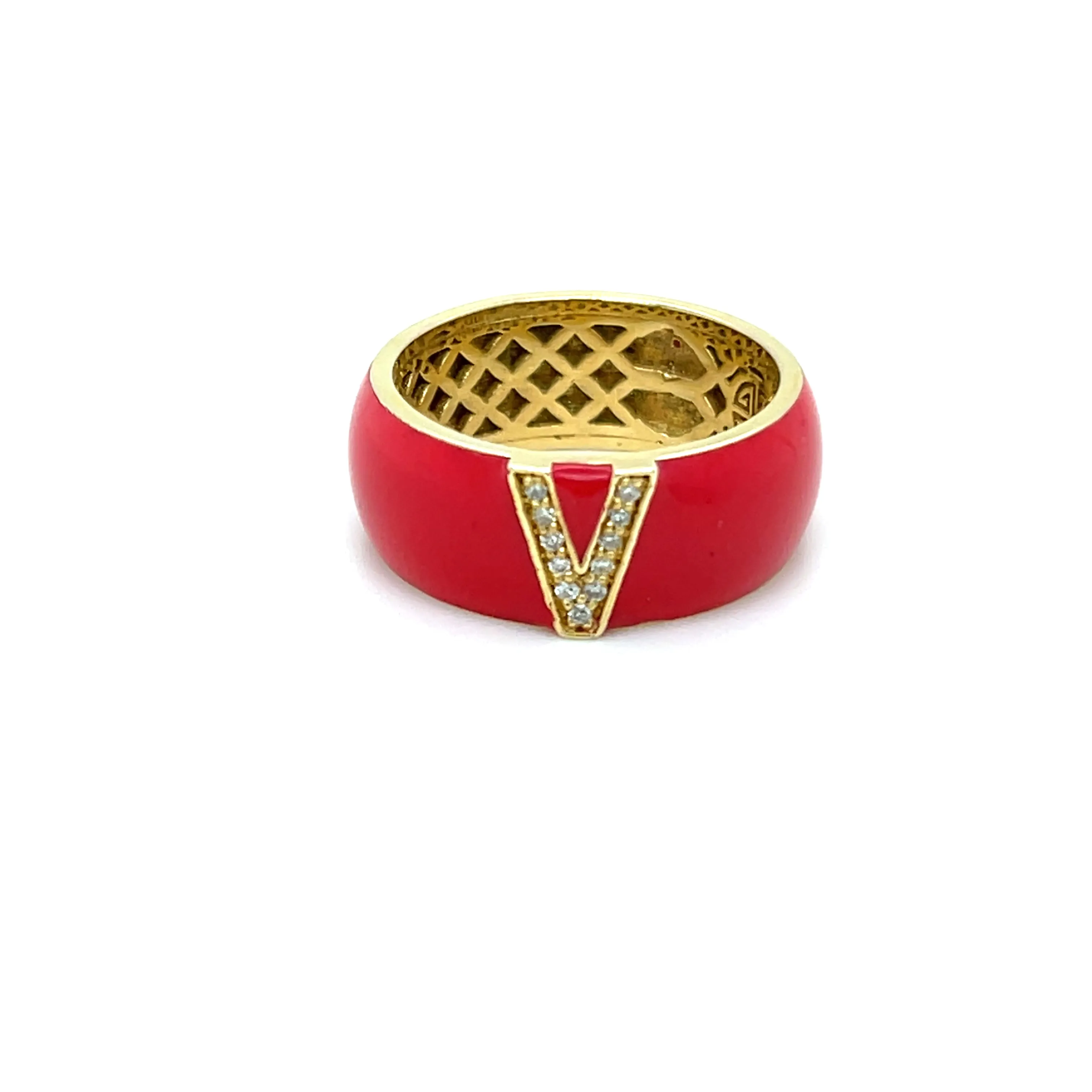 Enamel Diamond Initial Cigar Band Ring