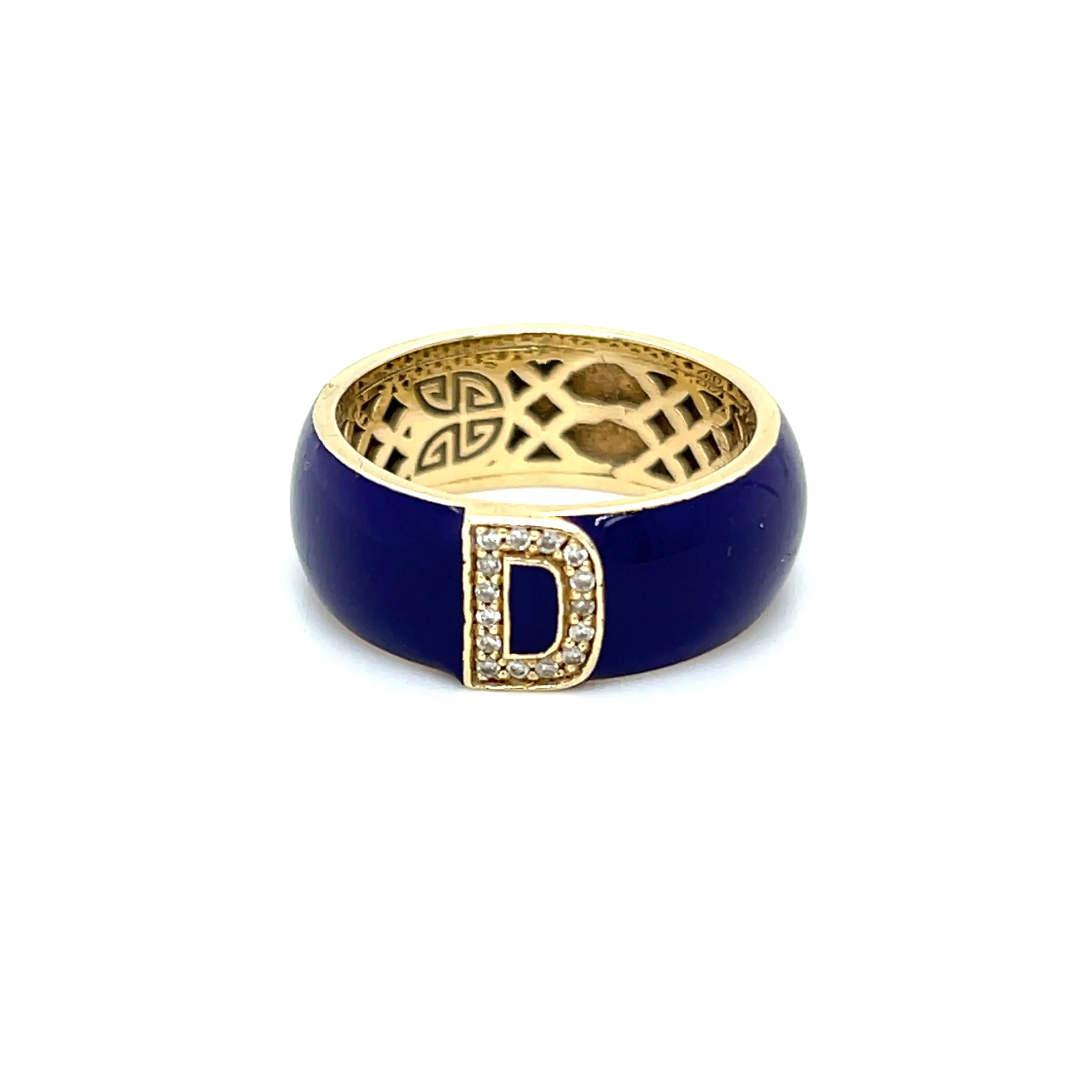 Enamel Diamond Initial Cigar Band Ring