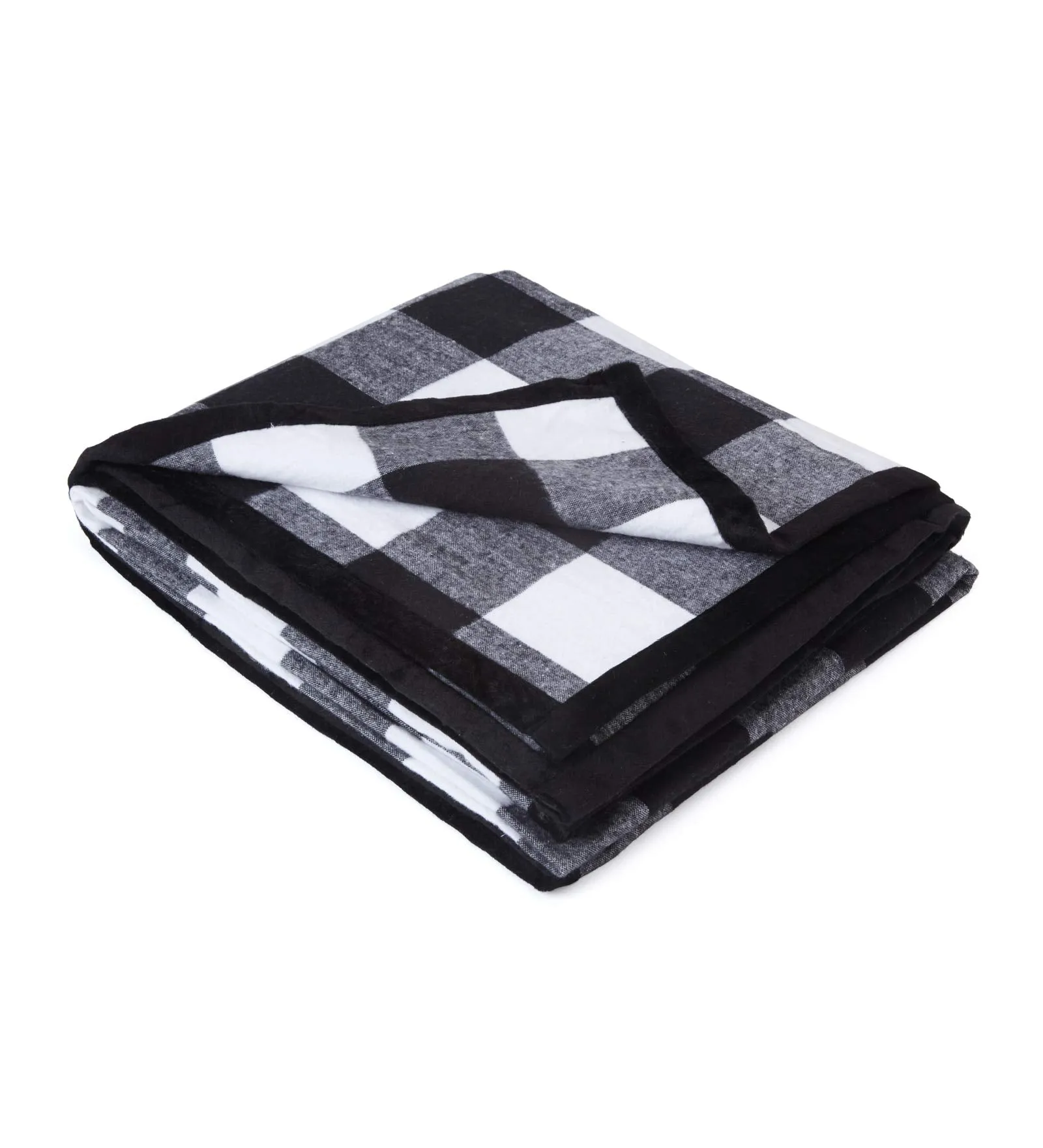 Encasa Homes Bed & Sofa Throw Blanket 50" x 60"- 3" Cotton Fleece with Velvet Piping, Soft, Warm & Comfortable, Machine Washable, Good for Bedroom, Living Room, Beach - Buffalo Black Checks