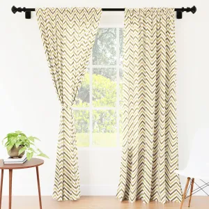 Encasa Homes Polyester Printed Door Curtains with Tie Back, 7 ft Long, Chevron 1 Beige, Pack of 2