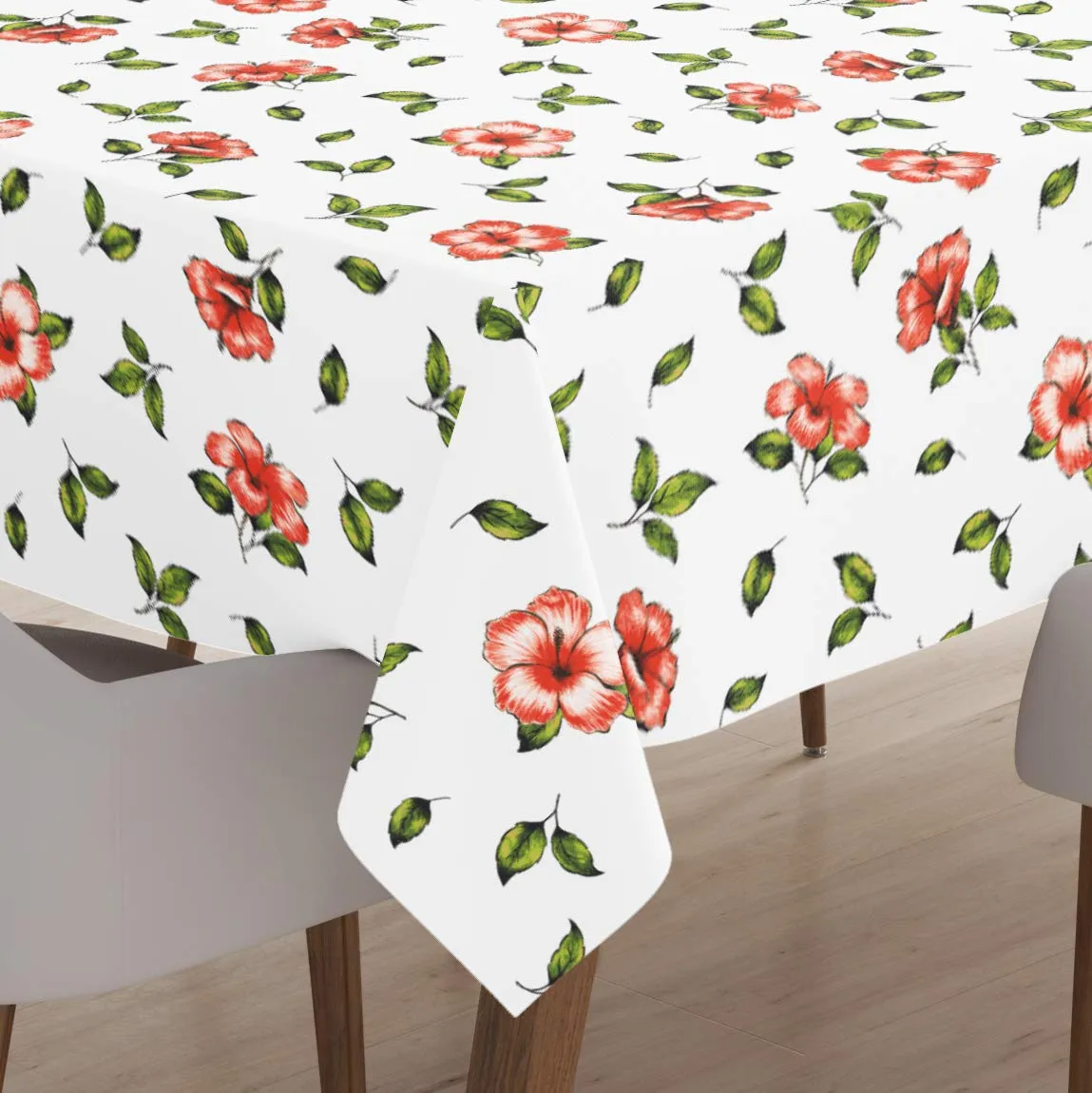 Encasa Homes Printed Table Cloth 6 ft for 4 to 6 Seater Dining Table, 100% Silky Polyester, Machine Wash to Remove Food Stains, Non-Fading, Non-Shrinking, Cheap & Durable - Hibiscus