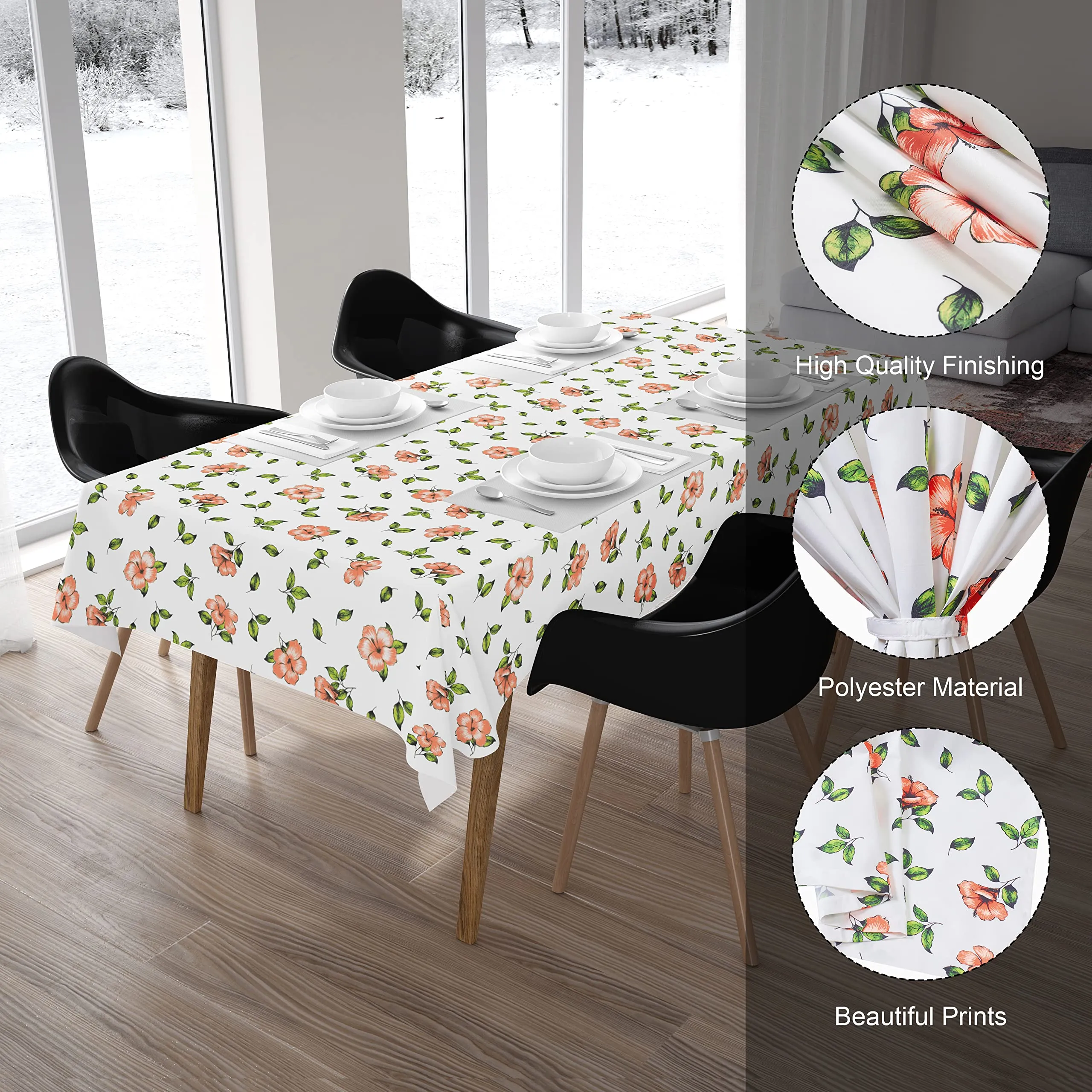 Encasa Homes Printed Table Cloth 6 ft for 4 to 6 Seater Dining Table, 100% Silky Polyester, Machine Wash to Remove Food Stains, Non-Fading, Non-Shrinking, Cheap & Durable - Hibiscus