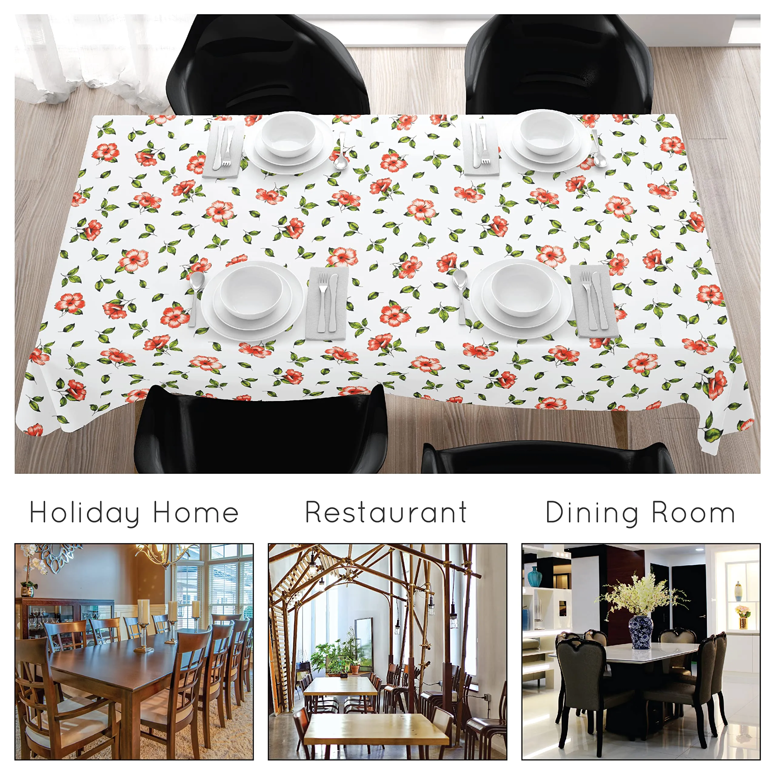 Encasa Homes Printed Table Cloth 6 ft for 4 to 6 Seater Dining Table, 100% Silky Polyester, Machine Wash to Remove Food Stains, Non-Fading, Non-Shrinking, Cheap & Durable - Hibiscus