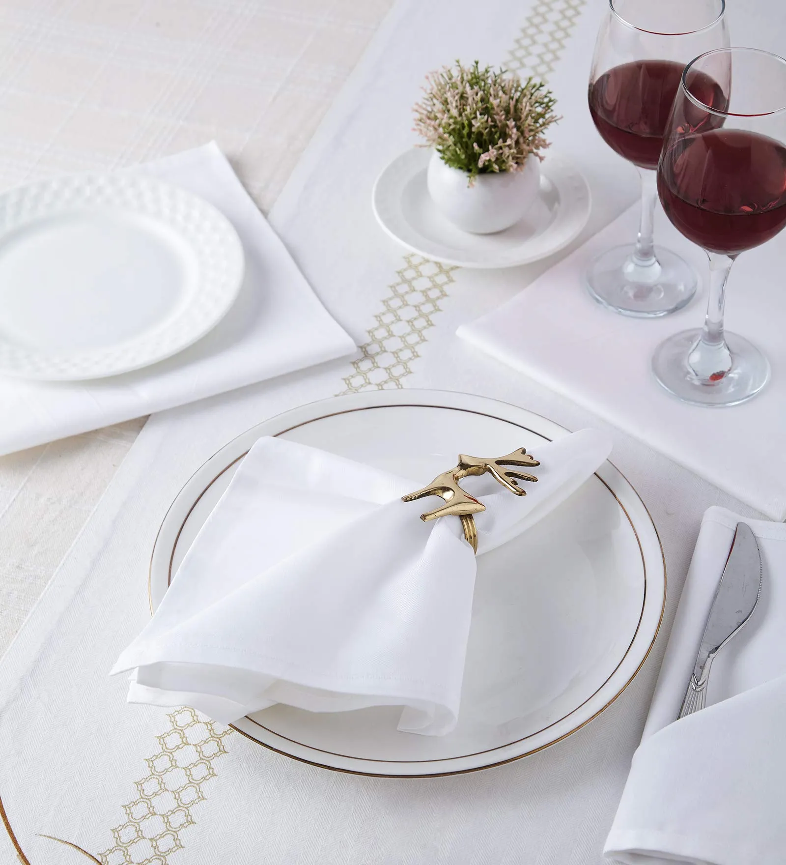 Encasa Homes White Damask Table Napkins 12 pcs in 100% Cotton - 5 Star Hotel & Restaurant Category Dining, Without Jacquard Design, Rich & Elegant Twill Fabric Gives Stiffness & Lustre, Washable