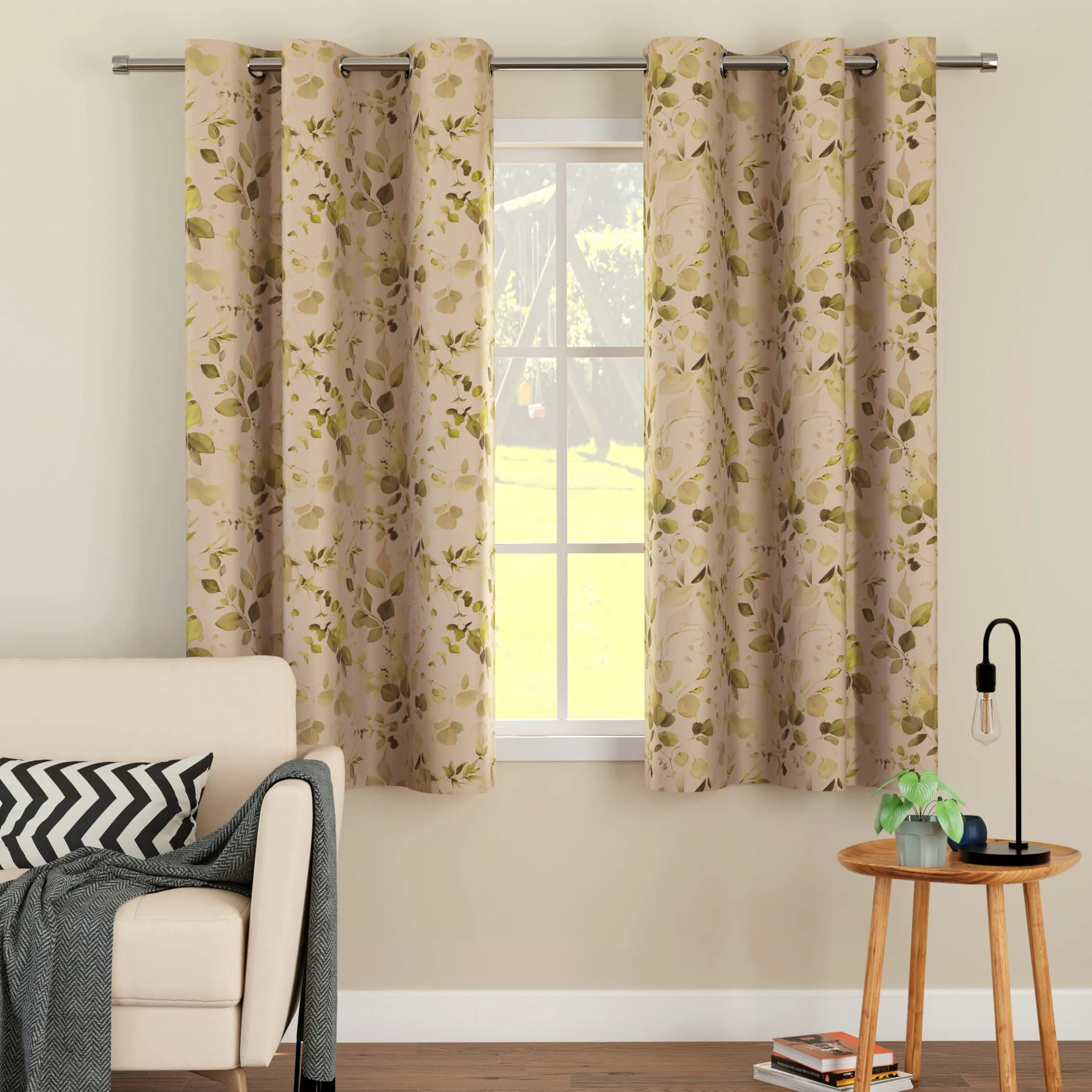 Encasa Homes Window Curtains (6 ft, 2 Panels, 44x72 in) I Semi-Blackout 85% Room Darkening I Floral & Geometric Prints I 6 Eyelets I Sound & Heat Reducing - L1 Olive