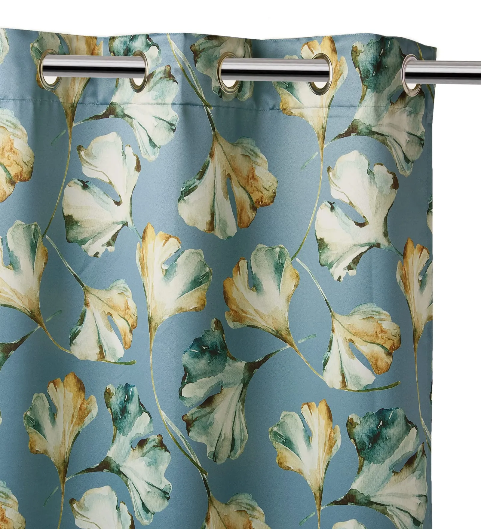 Encasa XO Door Curtains (7 Ft, 2 Panels, 44X84 In) I Semi-Blackout 85% Room Darkening I Floral & Geometric Prints I 6 Eyelets I Sound & Heat Reducing - Gingko Blue, Opaque