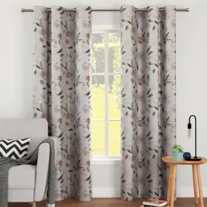 Encasa XO Long Door Curtains (9 Ft, 2 Panels) I Semi-Blackout 85% Room Darkening I Floral Print On Silver Ground I 6 Eyelets I Sound & Heat Reducing - F1 Neutral, Opaque