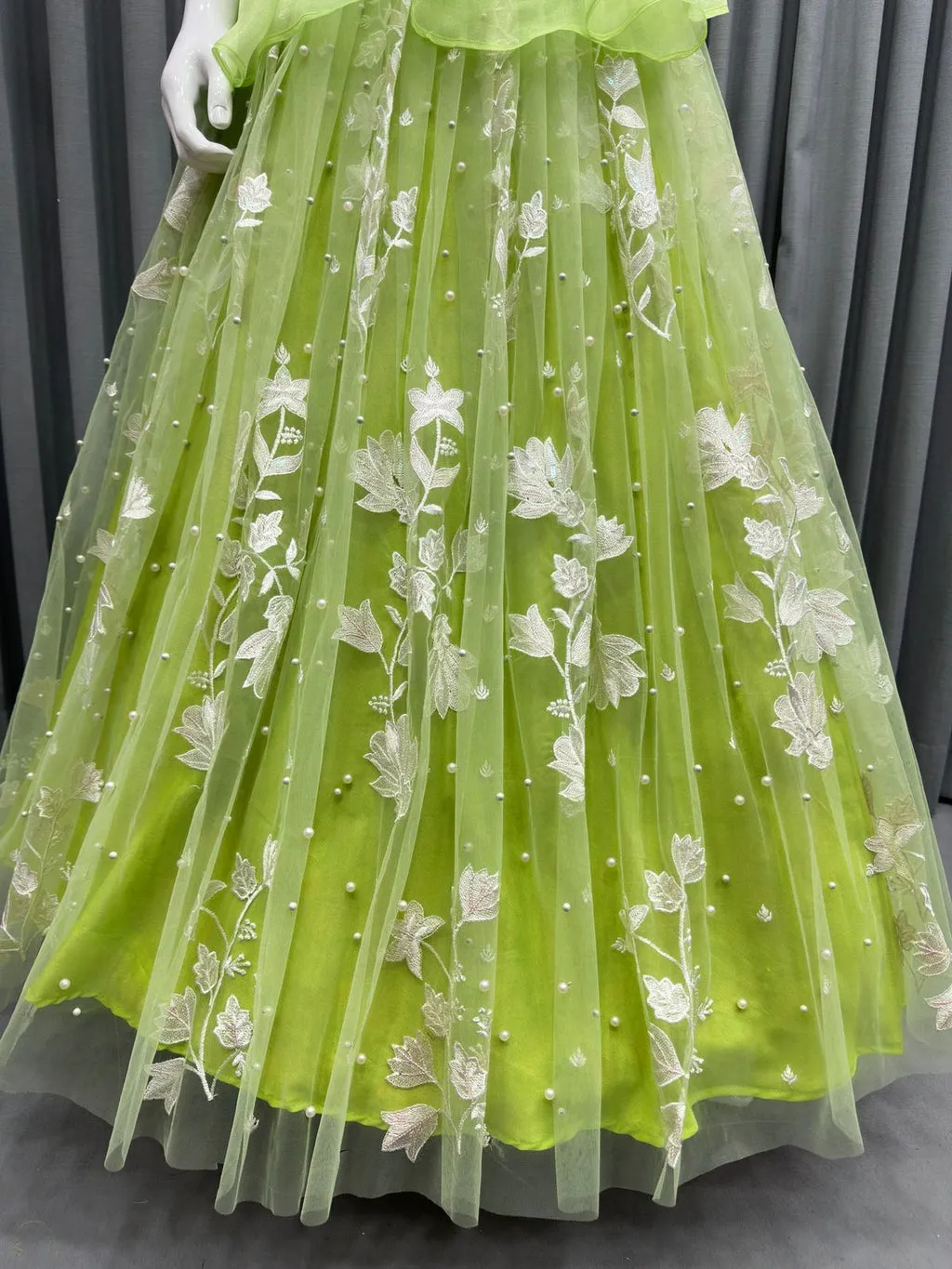 Enchanted Light Green Soft Net Embroidered Designer Lehenga