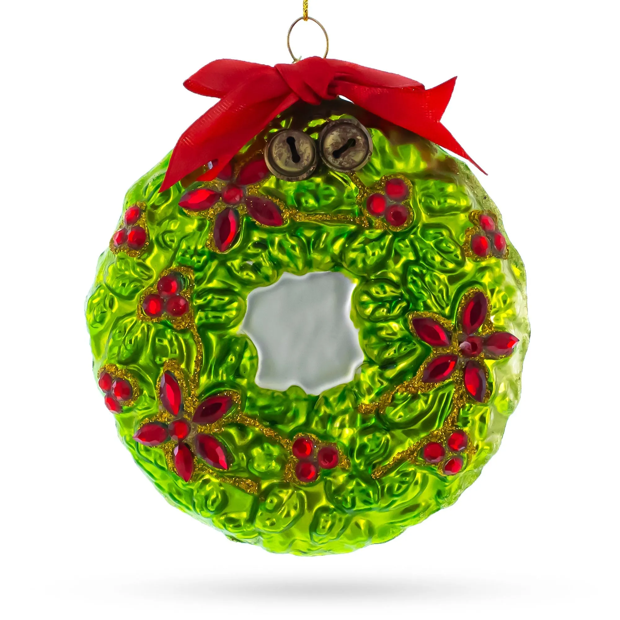 Enchanting Hummingbirds On A Floral Wreath - Blown Glass Christmas Ornament