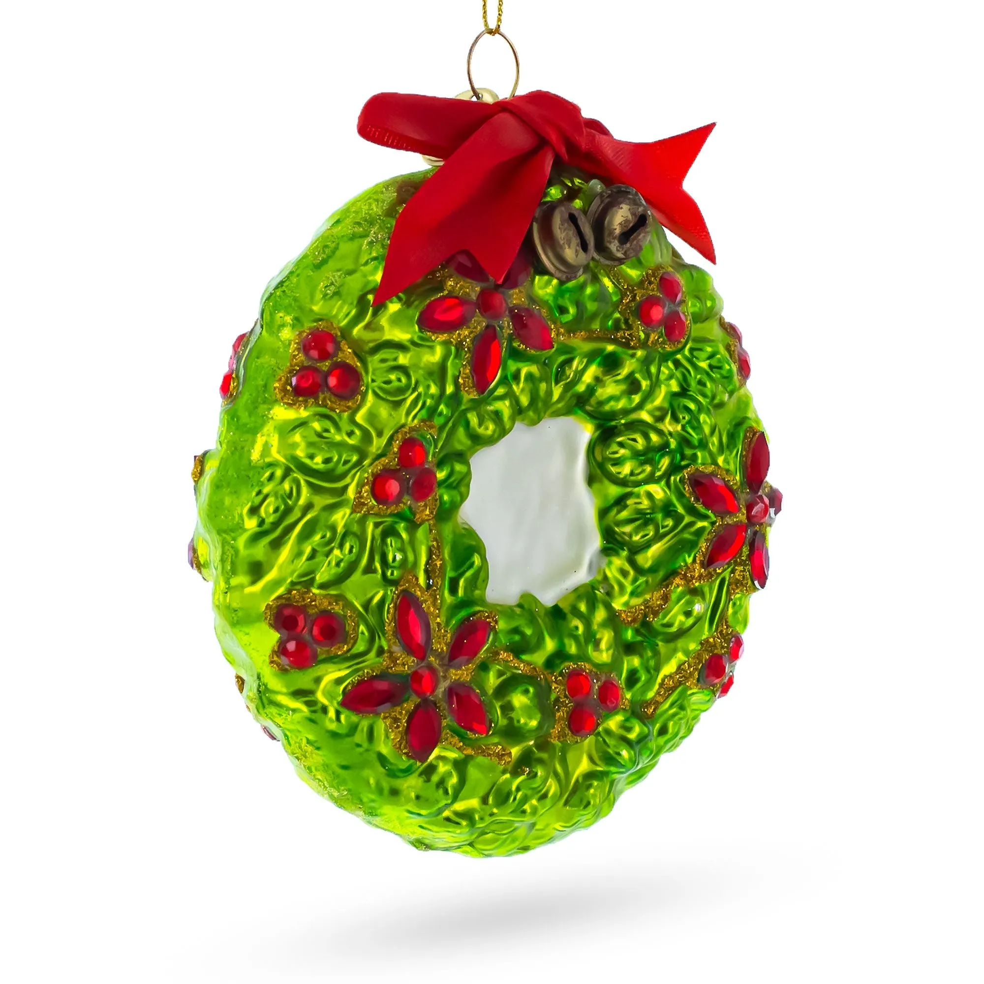 Enchanting Hummingbirds On A Floral Wreath - Blown Glass Christmas Ornament