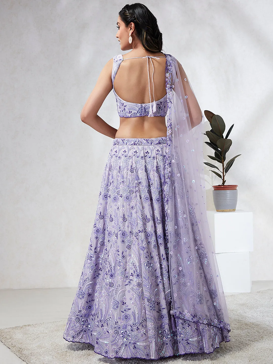 Enchanting Lavender Sequined Lehenga Choli Set with Exquisite Embroidery