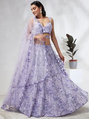 Enchanting Lavender Sequined Lehenga Choli Set with Exquisite Embroidery