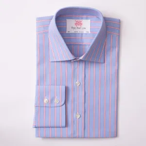 End On End Stripe Azure Red Regular Shirt