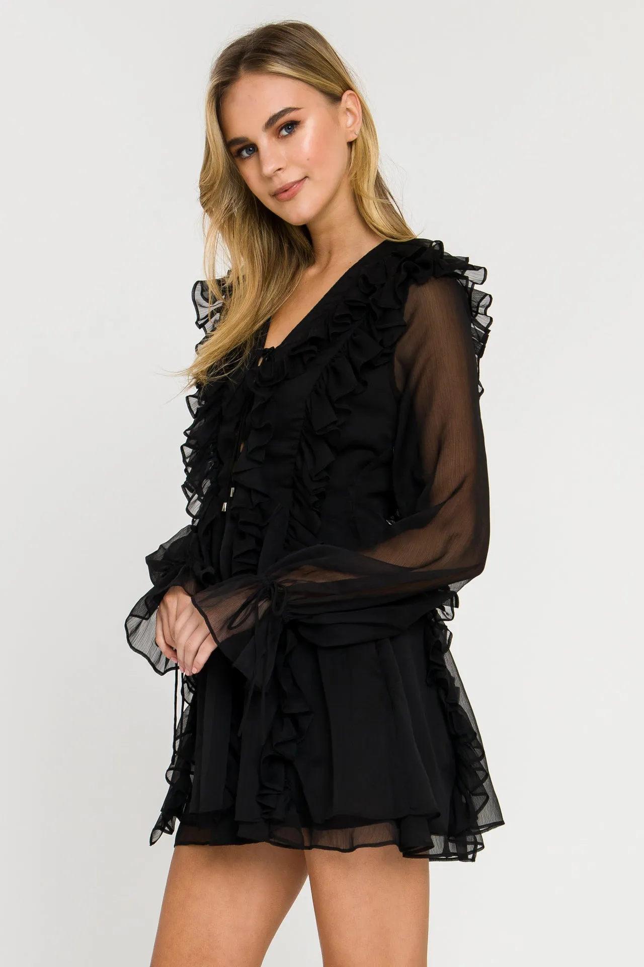 Endless Rose - Long-Sleeve Ruffle Mini Dress