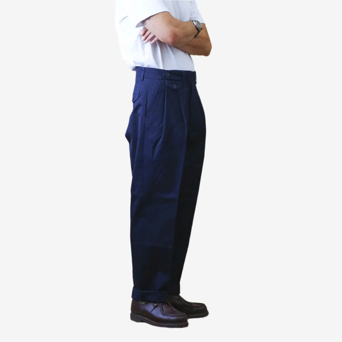 Enfield Two Pleat Gabardine Pant - Navy