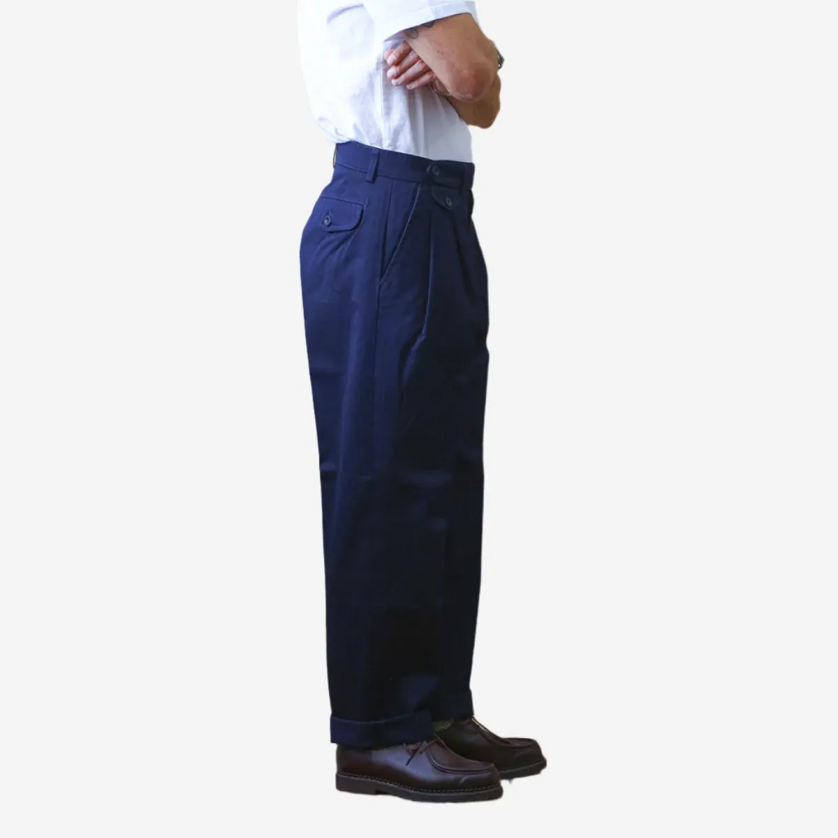 Enfield Two Pleat Gabardine Pant - Navy