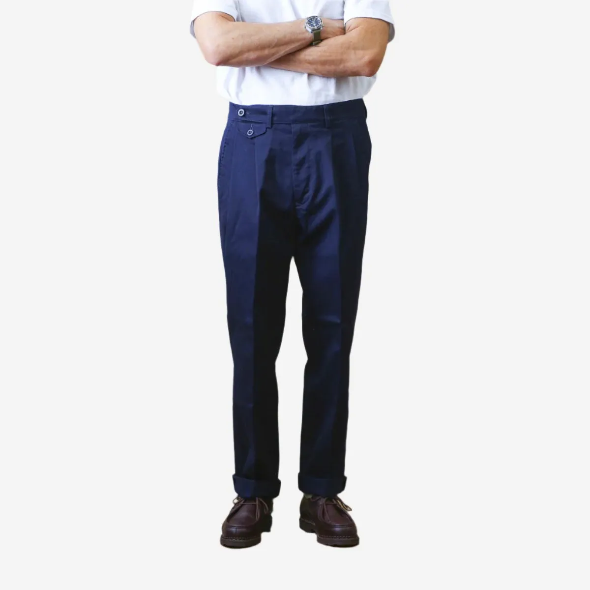 Enfield Two Pleat Gabardine Pant - Navy