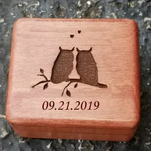 Engagement box with owls, custom engraved with monogram or date, personalize