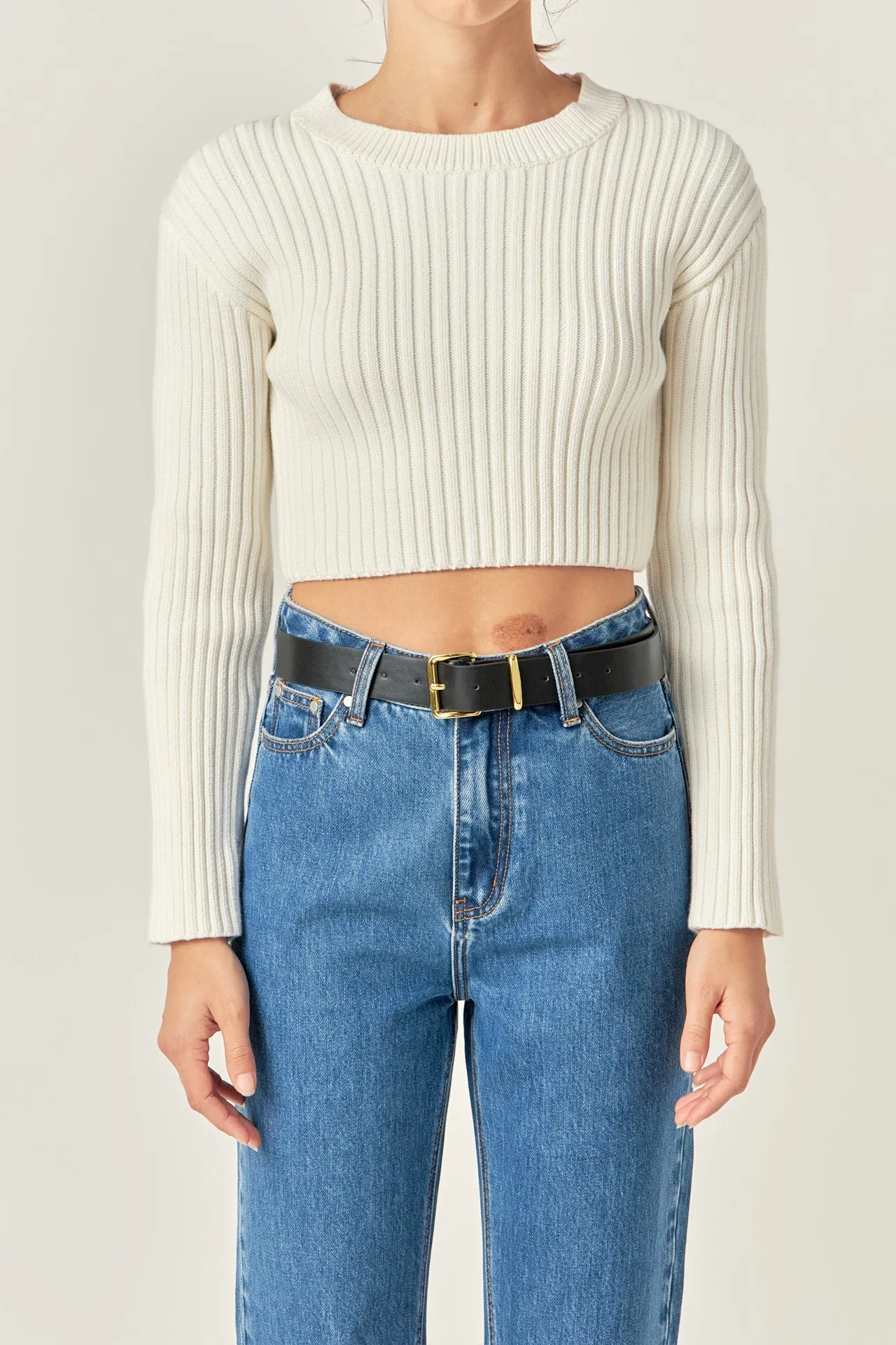 English Factory - Cropped Ribbed Knit Sweater