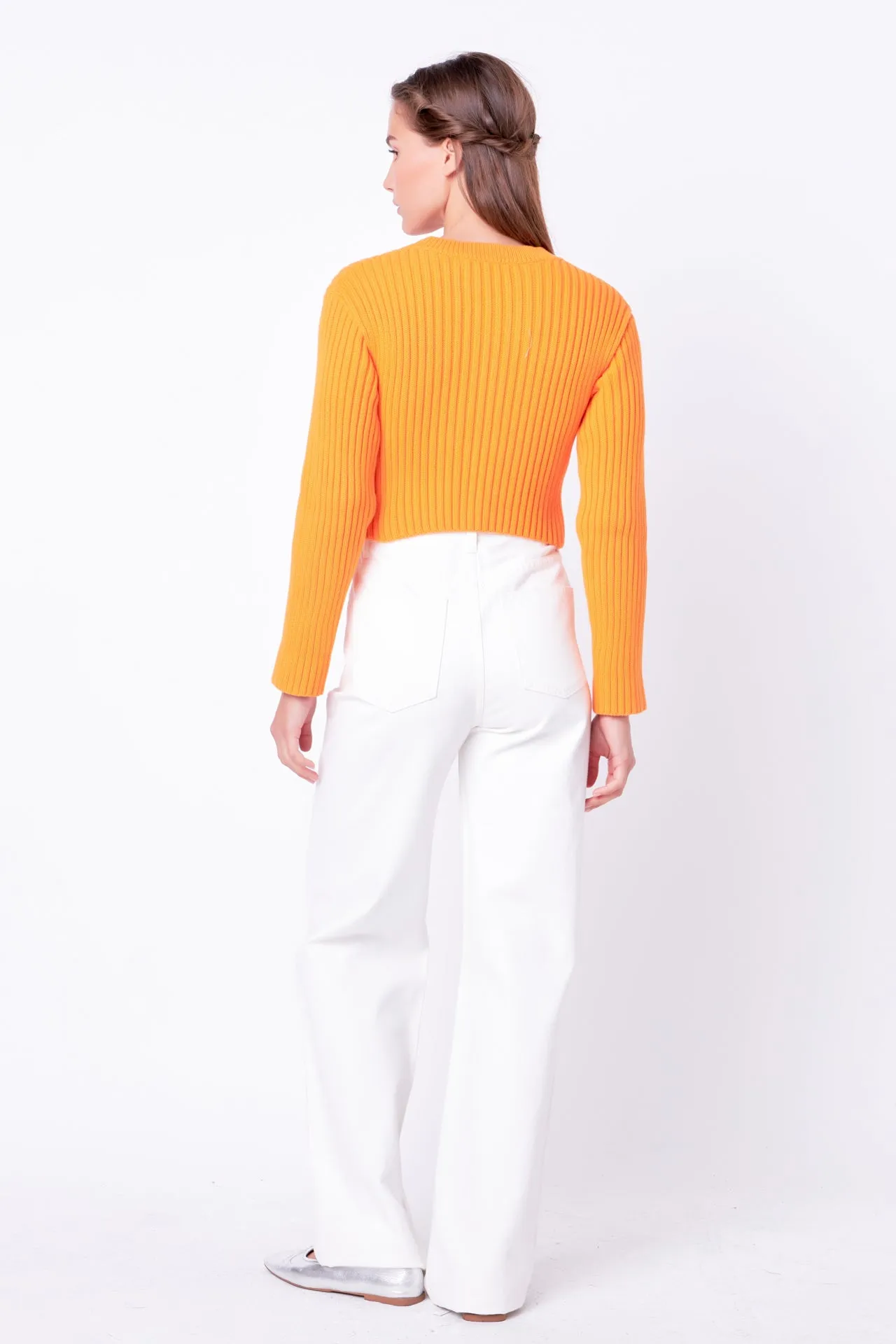 English Factory - Cropped Ribbed Knit Sweater