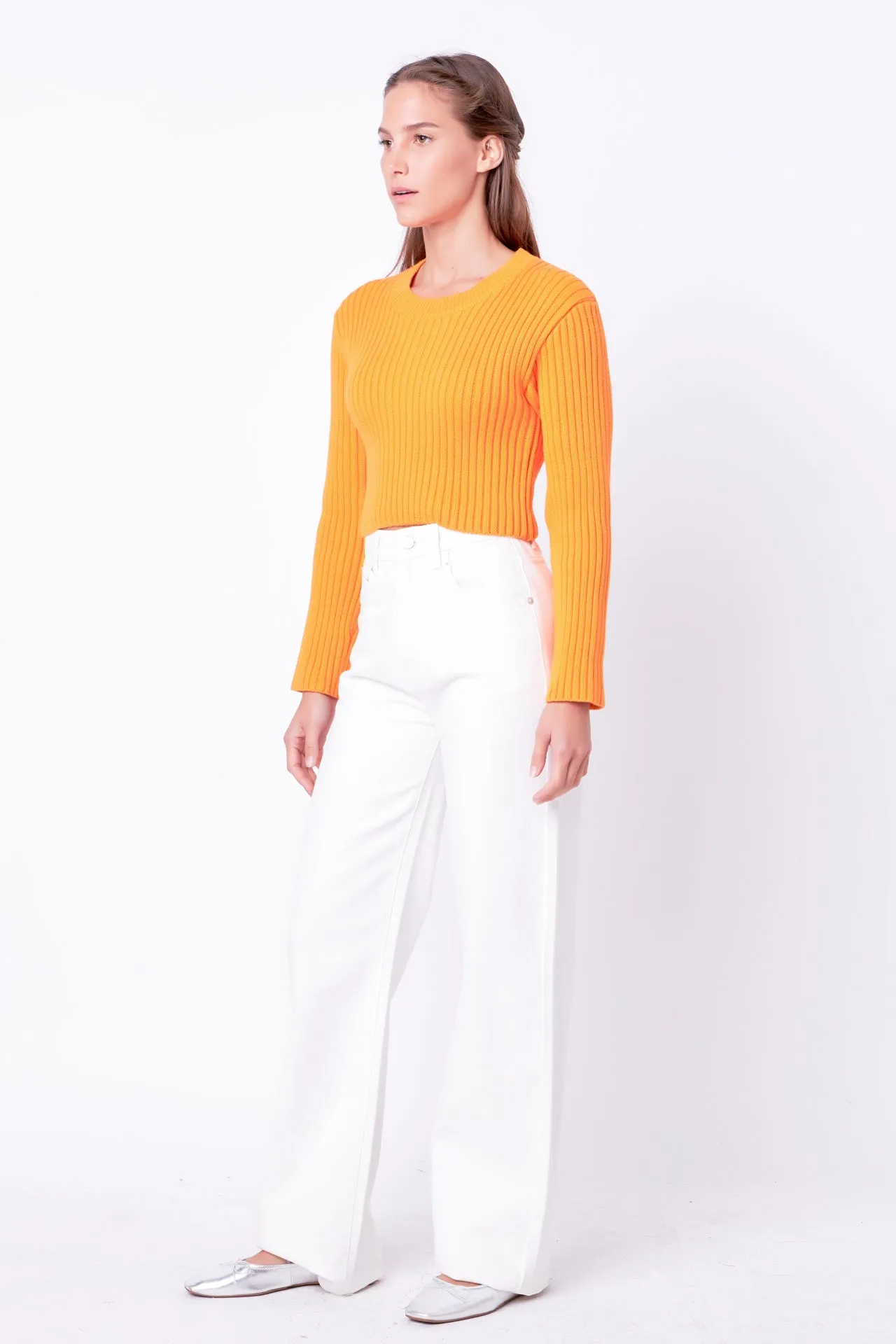 English Factory - Cropped Ribbed Knit Sweater