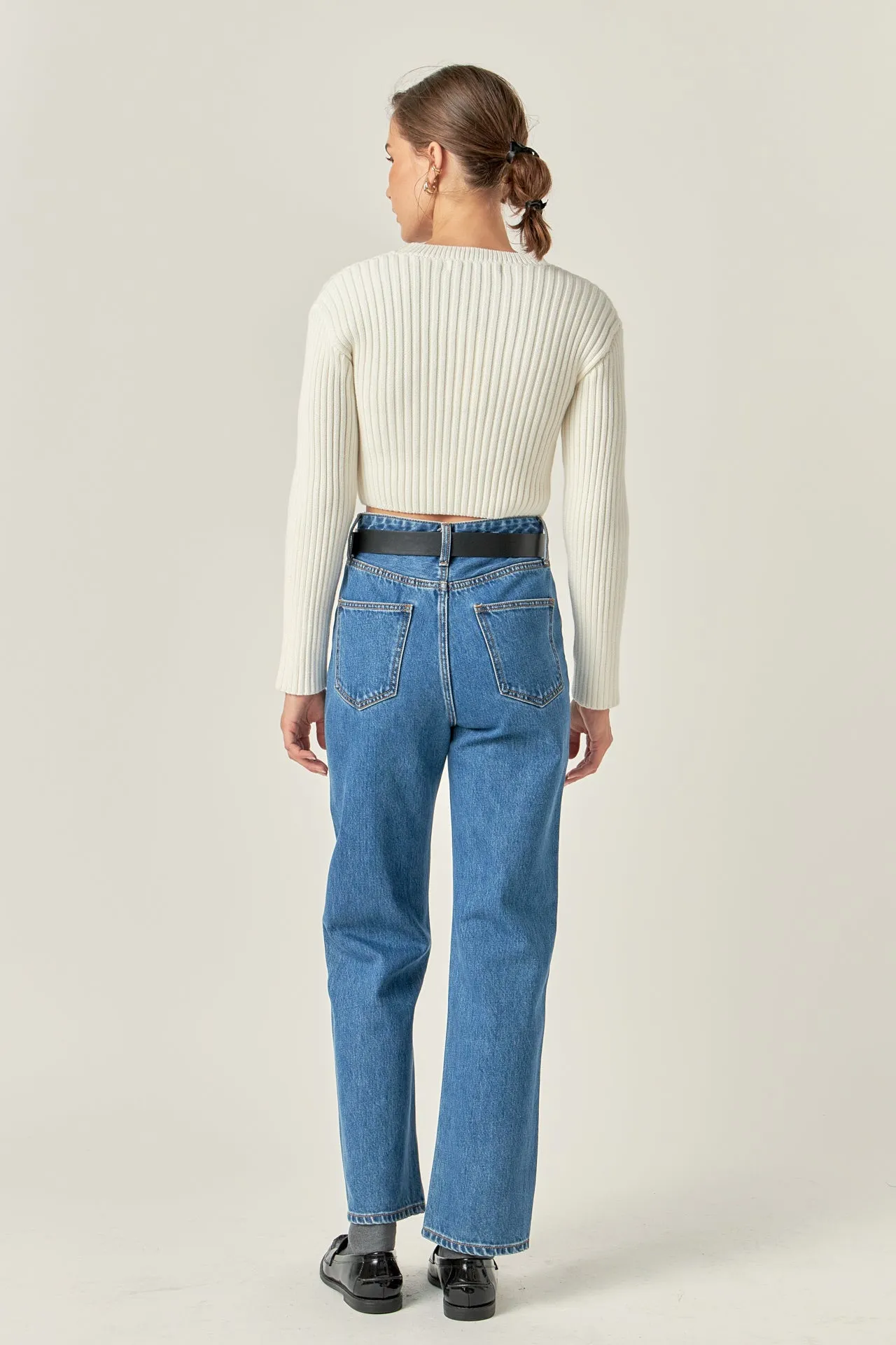 English Factory - Cropped Ribbed Knit Sweater