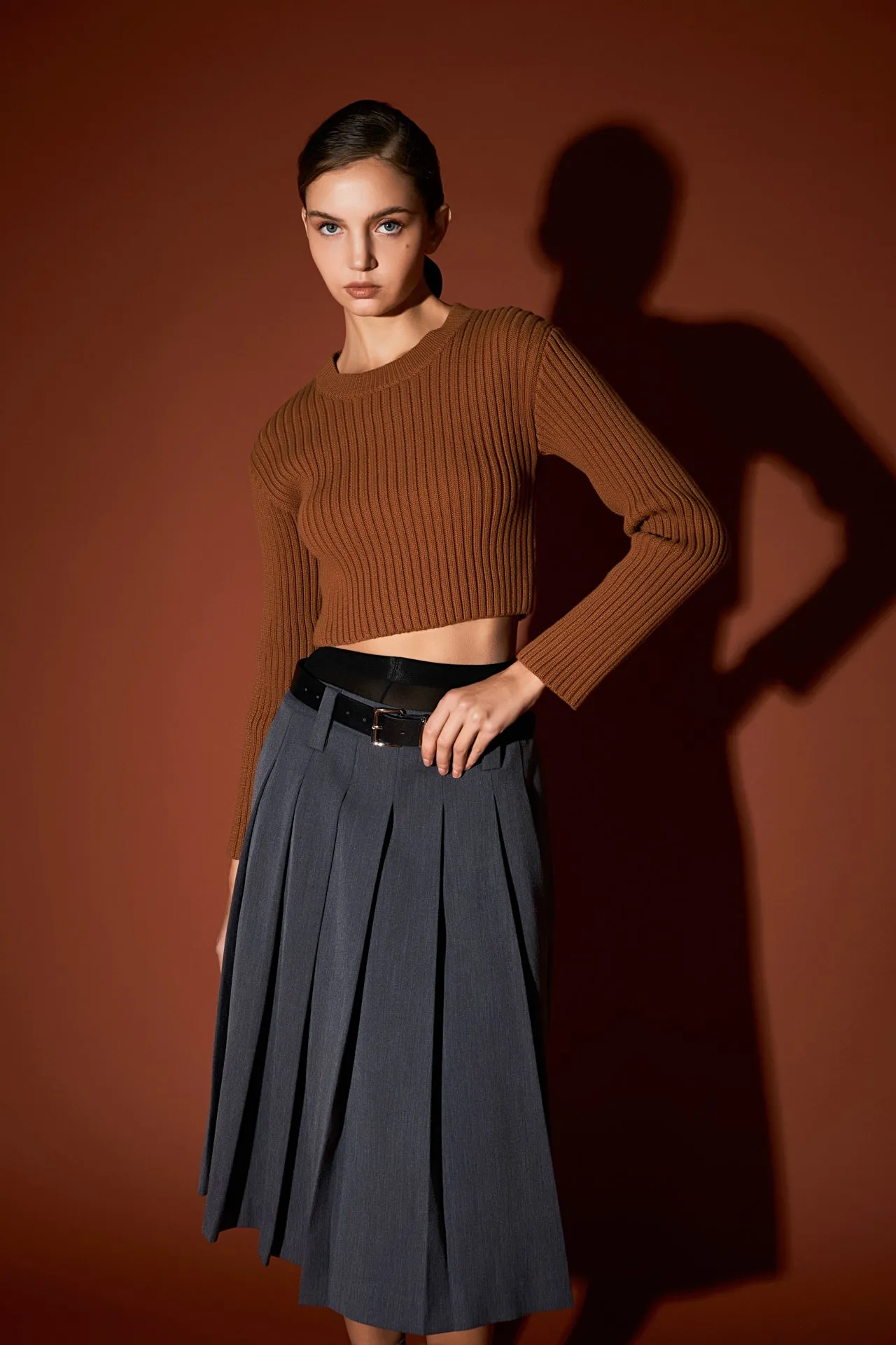 English Factory - Cropped Ribbed Knit Sweater