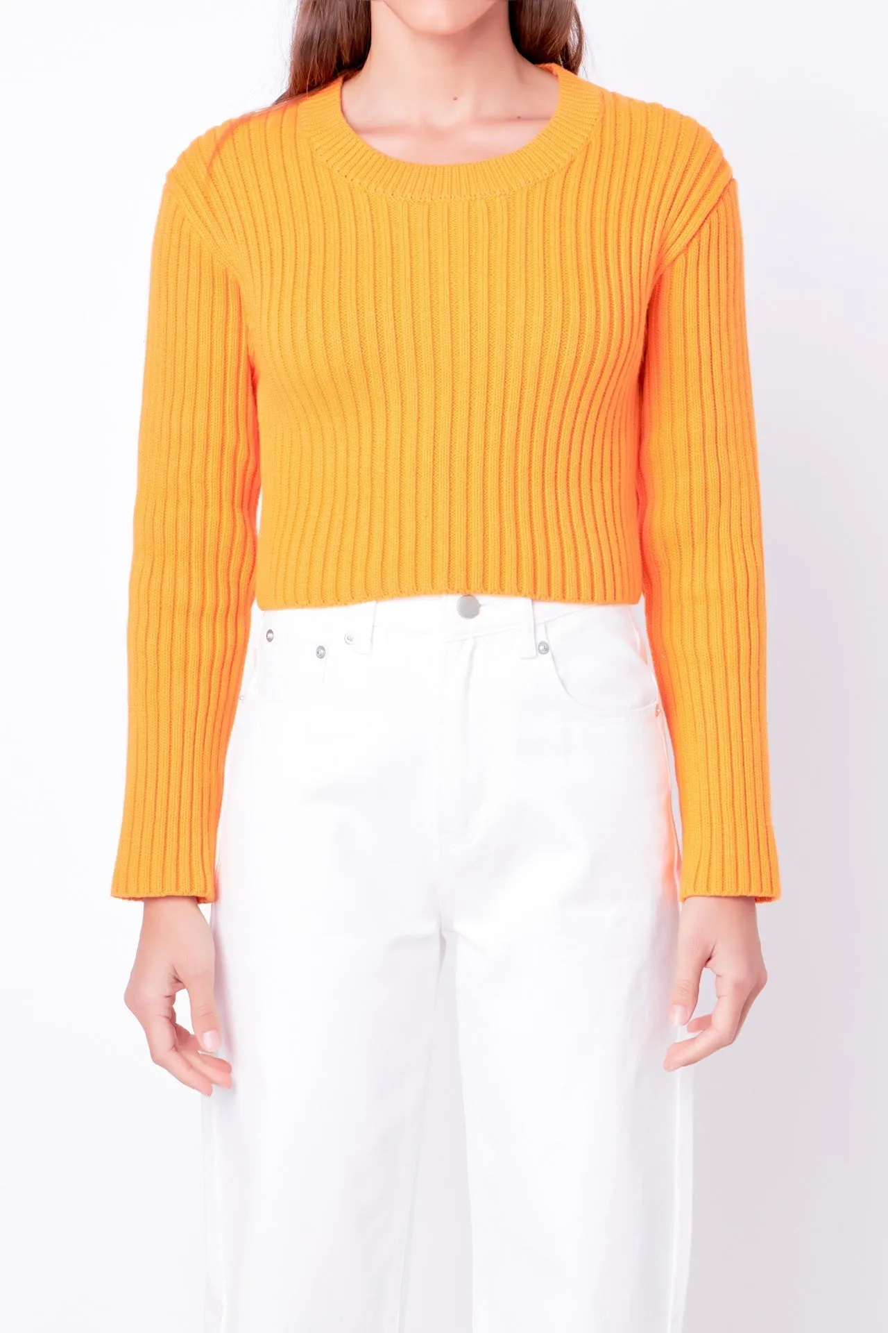 English Factory - Cropped Ribbed Knit Sweater