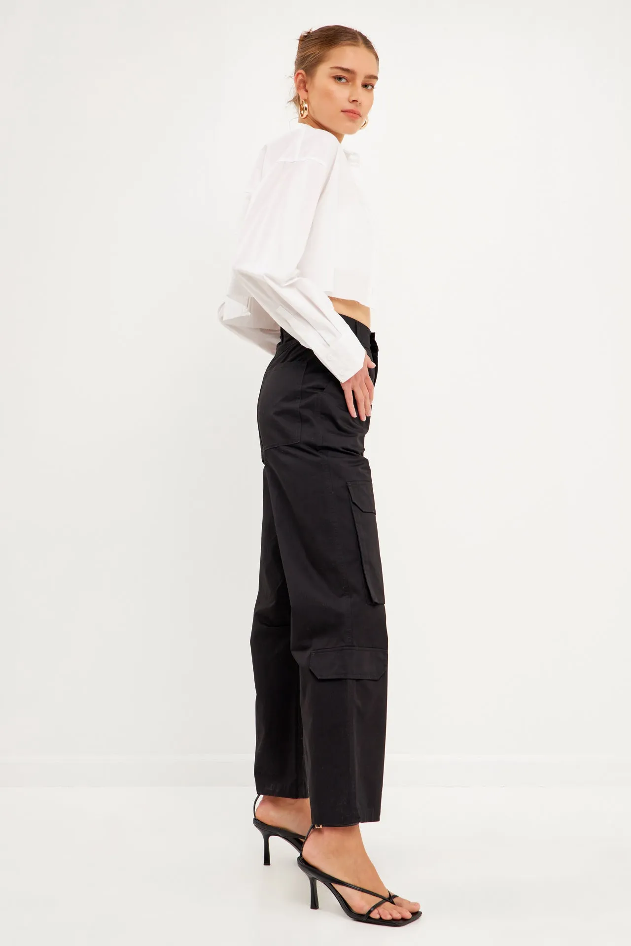 English Factory - High-Waisted Wide Leg Cargo Pants