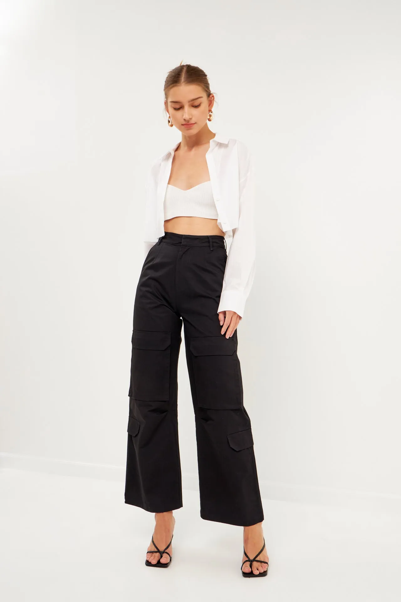 English Factory - High-Waisted Wide Leg Cargo Pants