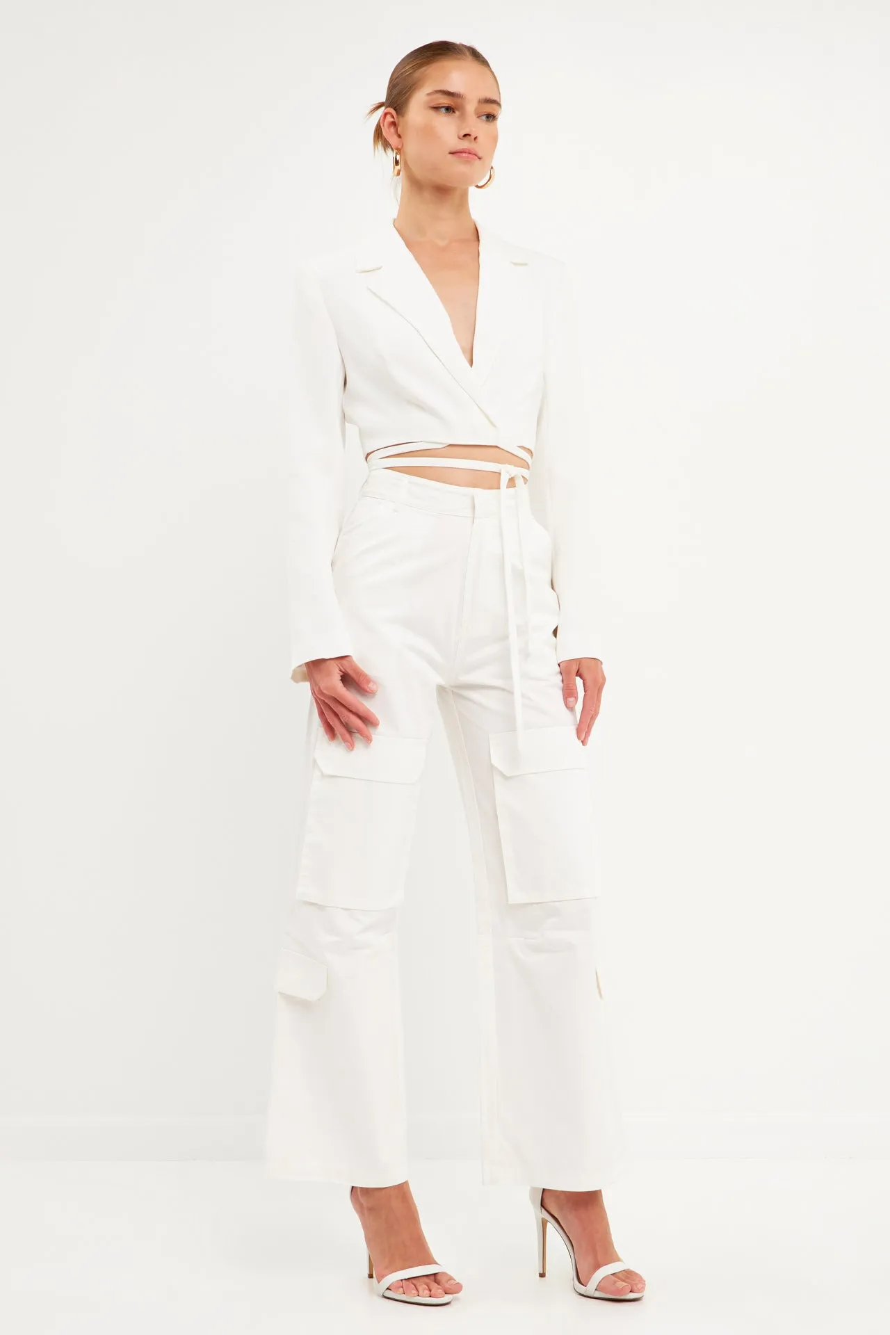 English Factory - High-Waisted Wide Leg Cargo Pants