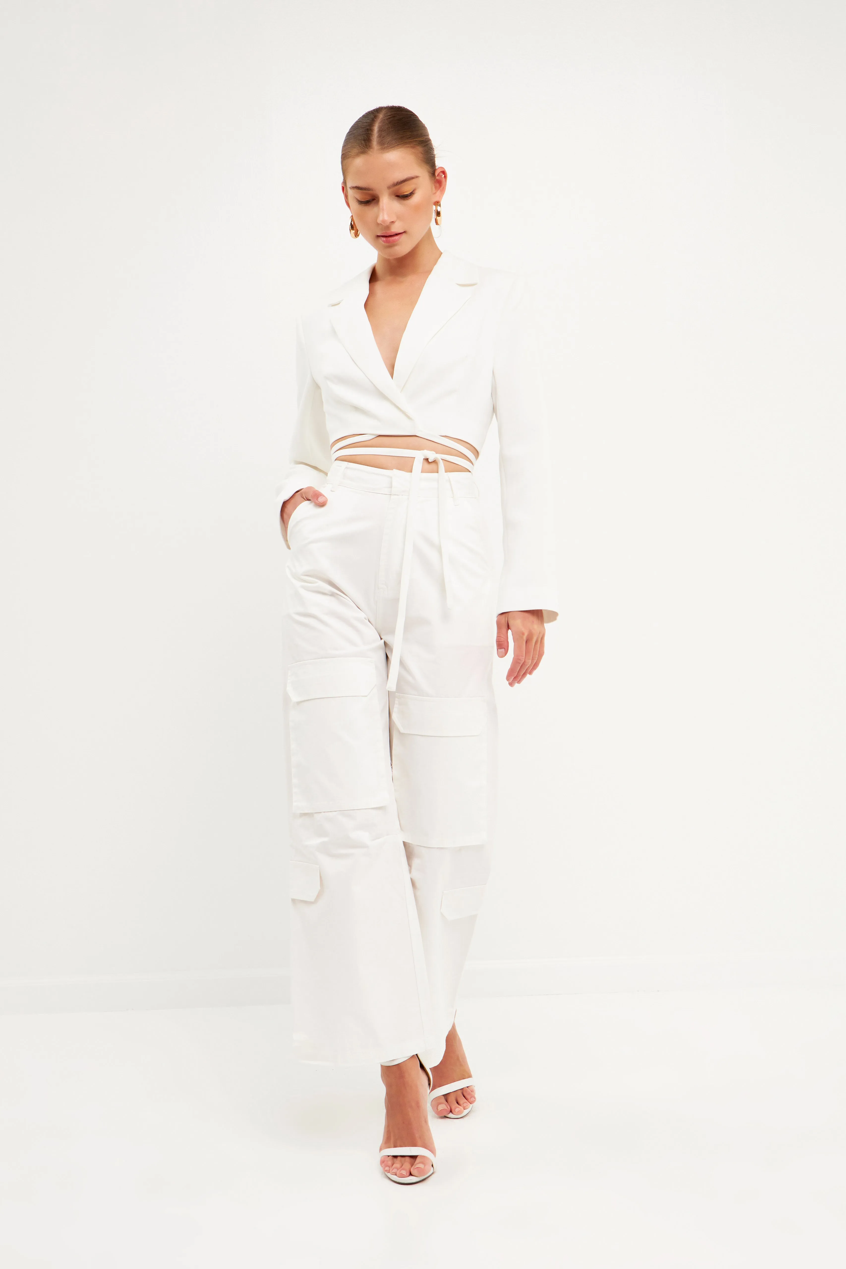 English Factory - High-Waisted Wide Leg Cargo Pants