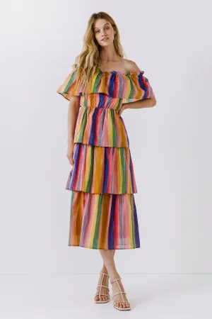 English Factory - Off-The-Shoulder Multi Striped Dress