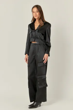 English Factory - Satin Wide Leg Cargo Pants