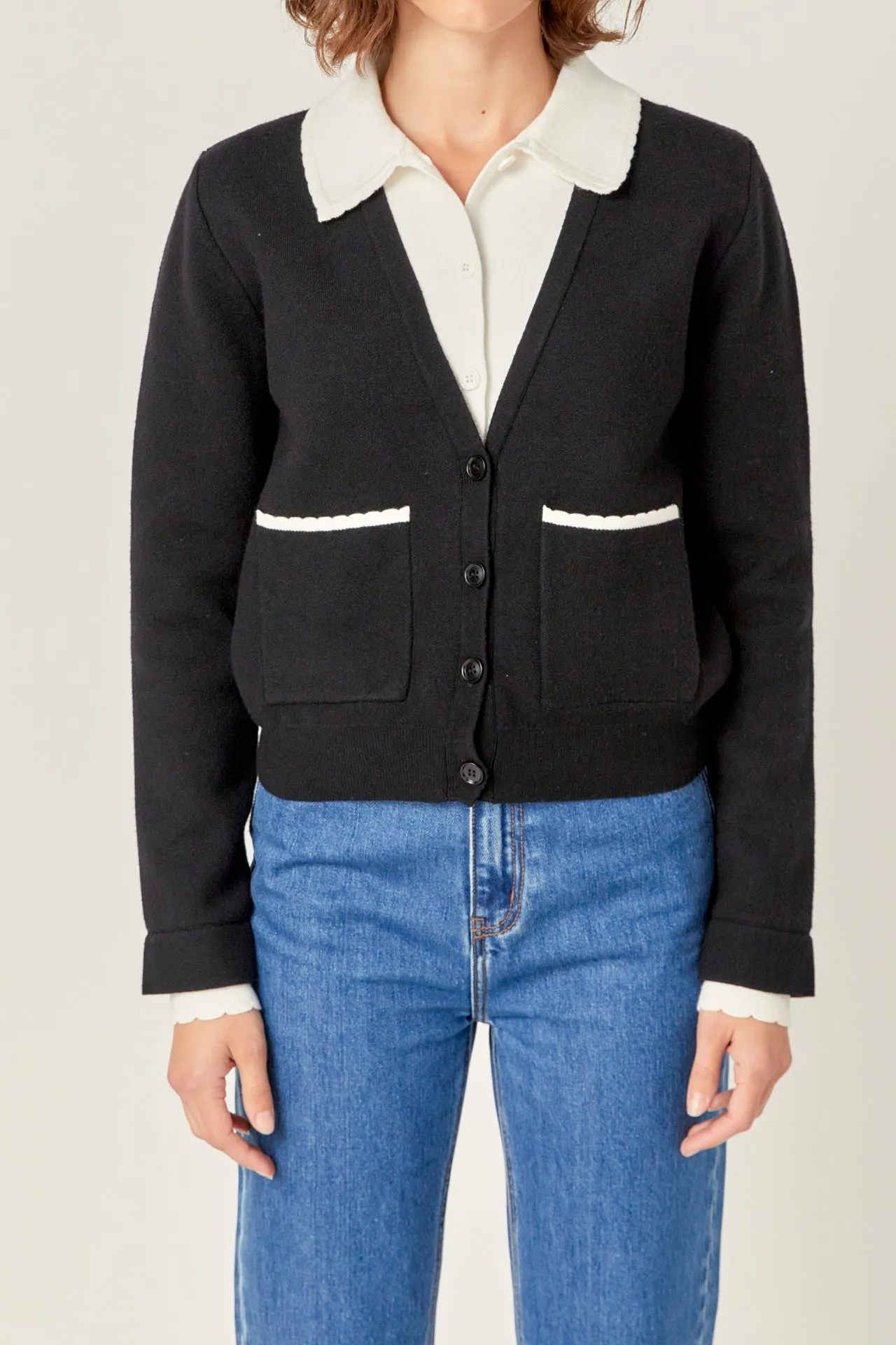 English Factory - Scallop Varsity Cardigan