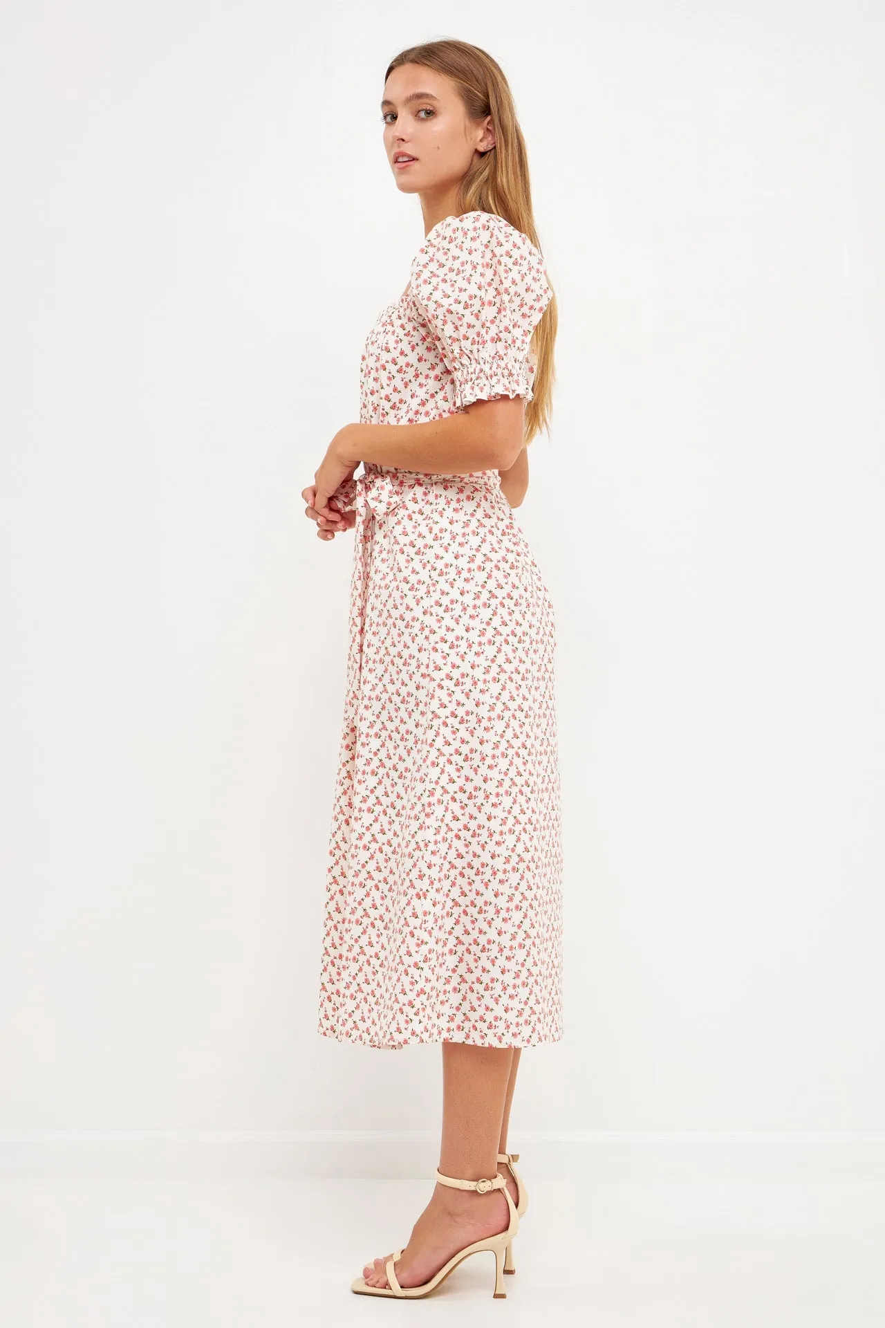 English Factory - Short Puff Sleeve Floral Midi Dress