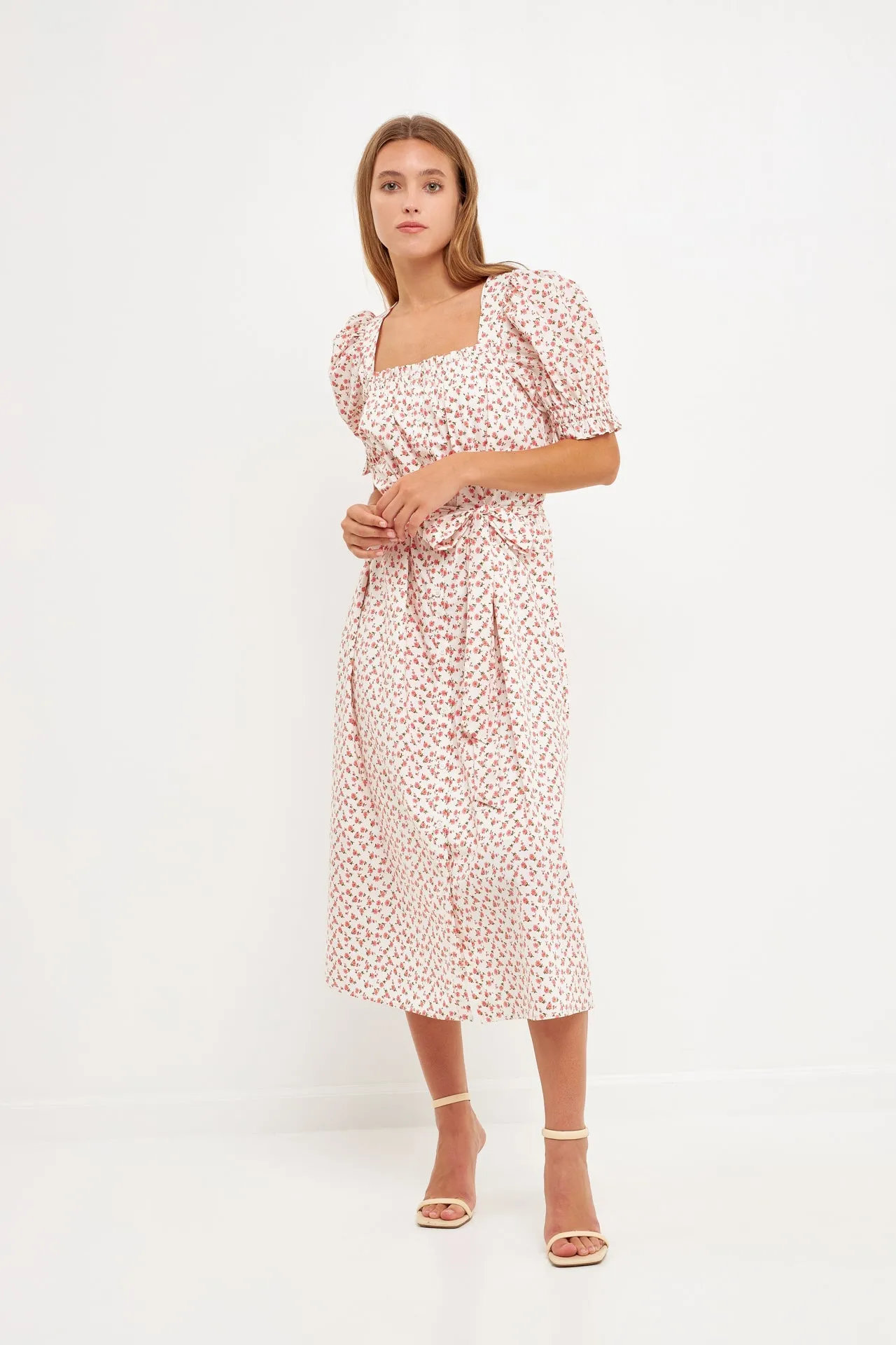 English Factory - Short Puff Sleeve Floral Midi Dress