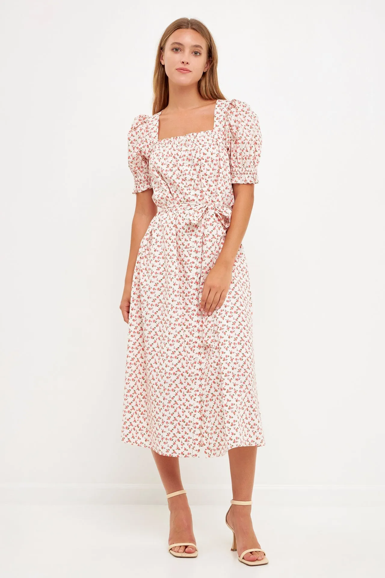 English Factory - Short Puff Sleeve Floral Midi Dress