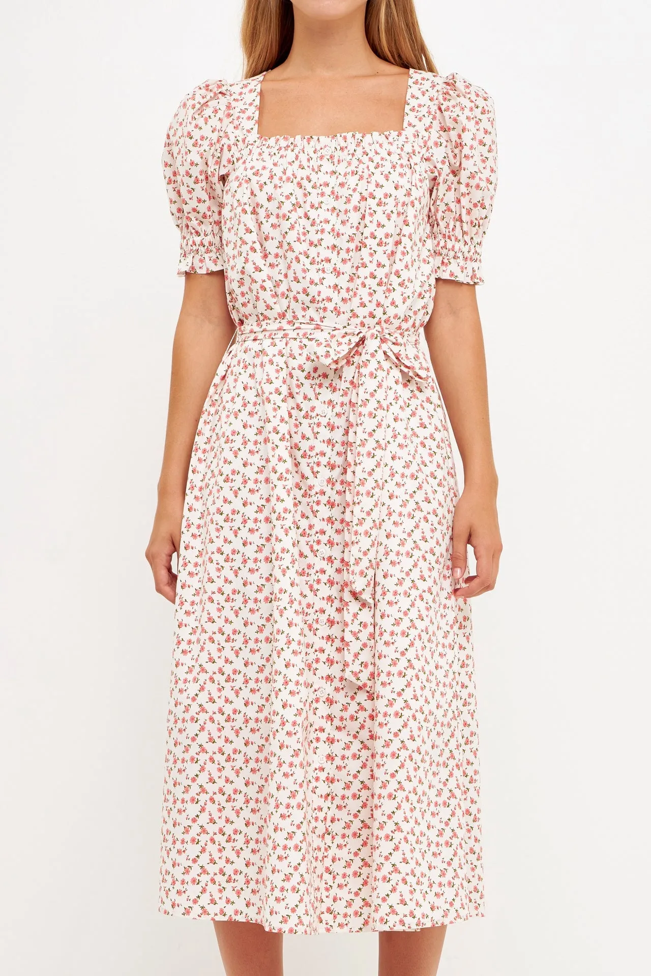 English Factory - Short Puff Sleeve Floral Midi Dress