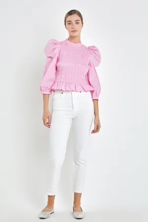 English Factory - Smocking Detail Poplin Blouse