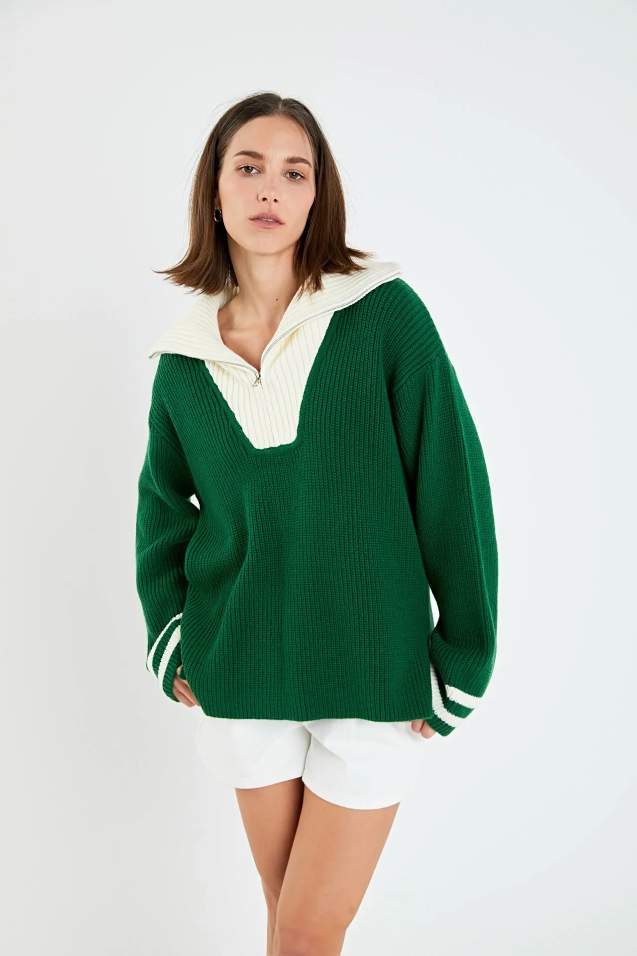 English Factory - Stripe Knitted Half Zip up Sweater